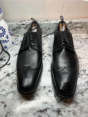 Vintage Paulo Solari Men's Black Leather Wingtip Derby Dress Shoes NWOB